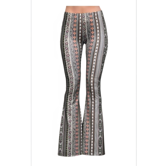 Love Tree Black and Pink Patterned Flare Pants - Picture 1 of 6